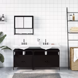 vidaXL Set Mobili da Bagno 3 pz Nero in Legno Multistrato - Vista aggiuntiva 3