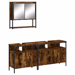 vidaXL Set Mobili da Bagno 3 pz Rovere Fumo in Legno Multistrato - Vista aggiuntiva 2