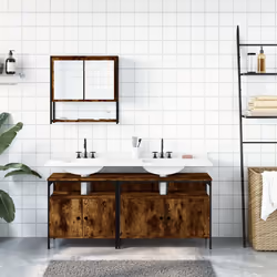 vidaXL Set Mobili da Bagno 3 pz Rovere Fumo in Legno Multistrato - Vista aggiuntiva 3