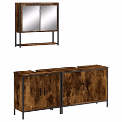 vidaXL Set Mobili da Bagno 3 pz Rovere Fumo in Legno Multistrato - Vista aggiuntiva 2