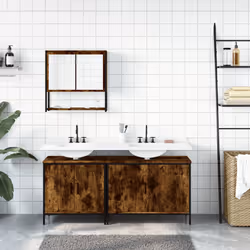 vidaXL Set Mobili da Bagno 3 pz Rovere Fumo in Legno Multistrato - Vista aggiuntiva 3
