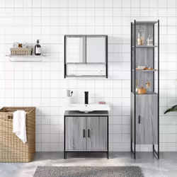 Set Mobili da Bagno 3 pz Grigio Sonoma in Legno Multistratocod mxl 91300 - Vista aggiuntiva 3