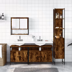 vidaXL Set Mobili da Bagno 4 pz Rovere Fumo in Legno Multistrato - Vista aggiuntiva 3