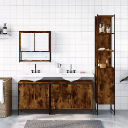 vidaXL Set Mobili da Bagno 4 pz Rovere Fumo in Legno Multistrato - Vista aggiuntiva 3