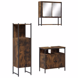 Set Mobili da Bagno 3 pz Rovere Fumo in Legno Multistratocod mxl 91301 - Vista aggiuntiva 2
