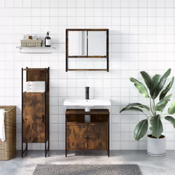 Set Mobili da Bagno 3 pz Rovere Fumo in Legno Multistratocod mxl 91301 - Vista aggiuntiva 3