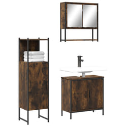 vidaXL Set Mobili da Bagno 3 pz Rovere Fumo in Legno Multistrato