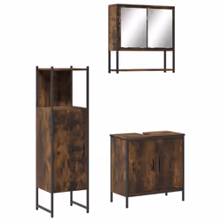 vidaXL Set Mobili da Bagno 3 pz Rovere Fumo in Legno Multistrato - Vista aggiuntiva 2