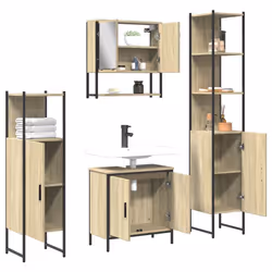 Set Mobili da Bagno 4 pz Rovere Fumo in Legno Multistratocod mxl 92077 - Vista aggiuntiva 3