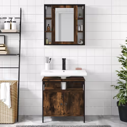 vidaXL Set Mobili da Bagno 2 pz Rovere Fumo in Legno Multistrato - Vista aggiuntiva 3