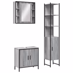vidaXL Set Mobili da Bagno 3 pz Grigio Sonoma in Legno Multistrato - Vista aggiuntiva 2
