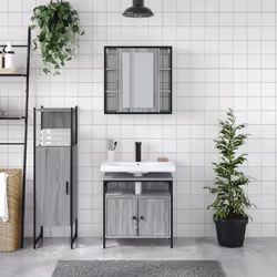 Set Mobili da Bagno 3 pz Grigio Sonoma in Legno Multistratocod mxl 117019 - Vista aggiuntiva 3