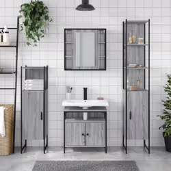 vidaXL Set Mobili da Bagno 4 pz Grigio Sonoma in Legno Multistrato - Vista aggiuntiva 3
