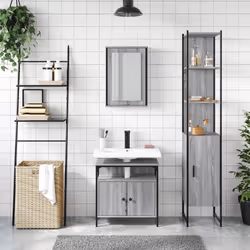 Set Mobili da Bagno 3 pz Grigio Sonoma in Legno Multistratocod mxl 115863 - Vista aggiuntiva 3
