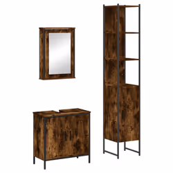 Set Mobili da Bagno 3 pz Rovere Fumo in Legno Multistratocod mxl 91873 - Vista aggiuntiva 2