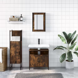 Set Mobili da Bagno 3 pz Rovere Fumo in Legno Multistratocod mxl 115559 - Vista aggiuntiva 3