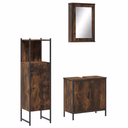 Set Mobili da Bagno 3 pz Rovere Fumo in Legno Multistratocod mxl 115561 - Vista aggiuntiva 2