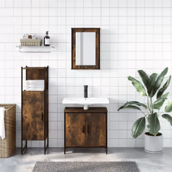 Set Mobili da Bagno 3 pz Rovere Fumo in Legno Multistratocod mxl 115561 - Vista aggiuntiva 3