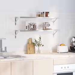 vidaXL Mensole a Muro 2 pz 100x30x3 cm Argento in Acciaio Inossidabile - Vista aggiuntiva 3