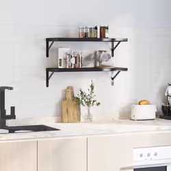 vidaXL Mensole a Muro 2 pz 75x30x3 cm Nero in Acciaio Inossidabile - Vista aggiuntiva 3