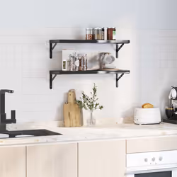 vidaXL Mensole a Muro 2 pz 75x23,5x3 cm Nero in Acciaio Inossidabile - Vista aggiuntiva 3
