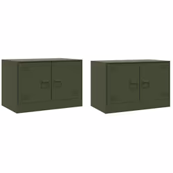 vidaXL Mobili TV 2 pz Verde Oliva 67x39x44 cm in Acciaio - Vista aggiuntiva 2