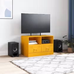 vidaXL Mobili TV 2 pz Giallo Senape 67x39x44 cm in Acciaio - Vista aggiuntiva 3