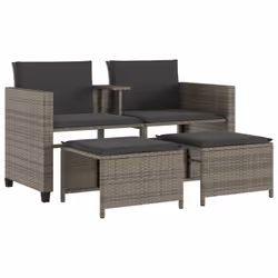 Divano Giardino 2 Posti con Tavolo e Sgabelli Grigio Polyrattancod mxl 90995 - Vista aggiuntiva 2