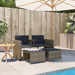 Divano Giardino 2 Posti con Tavolo e Sgabelli Grigio Polyrattancod mxl 90995 - Vista aggiuntiva 3