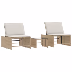 VidaXL 368426, Terrazzo, Seduta imbottita, Rattan sintetico, Acciaio, Vetro temperato, Crema, Bianco, 110 kg, 700 mm