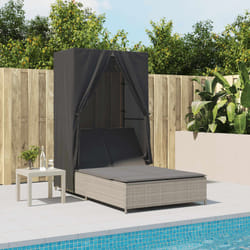 vidaXL Lettino Prendisole Tetto e Tende Grigio Chiaro in Polyrattan