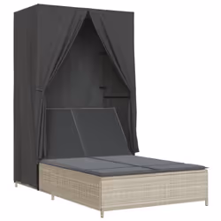 vidaXL Lettino Prendisole Tetto e Tende Grigio Chiaro in Polyrattan - Vista aggiuntiva 2