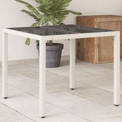 Tavolo Giardino con Piano Vetro Bianco 90x90x75 cm Polyrattan - Vidaxl