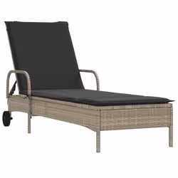 vidaXL Lettino Prendisole con Ruote e Cuscino Polyrattan Grigio Chiaro - Vista aggiuntiva 2