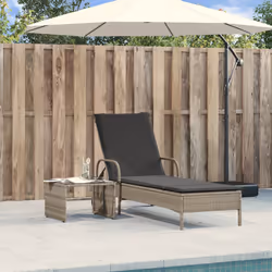 vidaXL Lettino Prendisole con Ruote e Cuscino Polyrattan Grigio Chiaro - Vista aggiuntiva 3