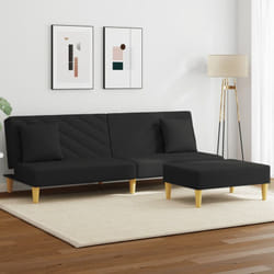 Divano Letto 2 Posti con Cuscini e Poggiapiedi Nero in Tessuto vidaXL18815