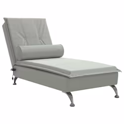 vidaXL Chaise Longue Massaggi Cuscino a Rullo Grigio Chiaro in Velluto - Vista aggiuntiva 2