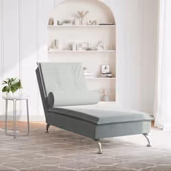 vidaXL Chaise Longue Massaggi Cuscino a Rullo Grigio Chiaro in Velluto - Vista aggiuntiva 3