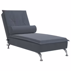 vidaXL Chaise Longue Massaggi con Capezzale Grigio Scuro in Velluto - Vista aggiuntiva 2