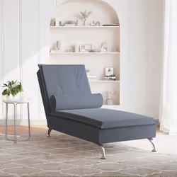 vidaXL Chaise Longue Massaggi con Capezzale Grigio Scuro in Velluto - Vista aggiuntiva 3