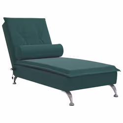 vidaXL Chaise Longue Massaggi con Capezzale Verde Scuro in Velluto - Vista aggiuntiva 2