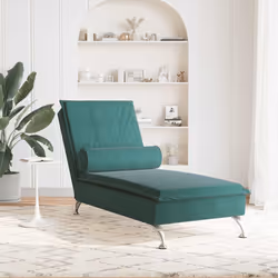vidaXL Chaise Longue Massaggi con Capezzale Verde Scuro in Velluto - Vista aggiuntiva 3