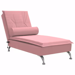 vidaXL Chaise Longue Massaggi con Cuscino Rosa in Velluto - Vista aggiuntiva 2