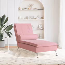 vidaXL Chaise Longue Massaggi con Cuscino Rosa in Velluto - Vista aggiuntiva 3