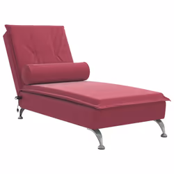 vidaXL Chaise Longue Massaggi con Cuscino a Rullo Rosso Vino Velluto - Vista aggiuntiva 2