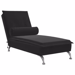 vidaXL Chaise Longue Massaggi con Cuscino a Rullo Nero in Velluto - Vista aggiuntiva 2