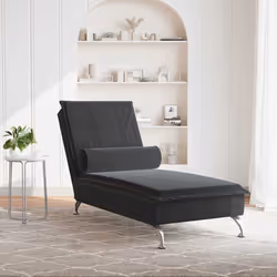 vidaXL Chaise Longue Massaggi con Cuscino a Rullo Nero in Velluto - Vista aggiuntiva 3