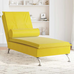 vidaXL Chaise Longue Massaggi con Cuscino a Rullo Giallo in Velluto