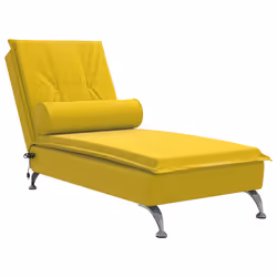 vidaXL Chaise Longue Massaggi con Cuscino a Rullo Giallo in Velluto - Vista aggiuntiva 2