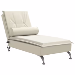 vidaXL Chaise Longue Massaggi con Cuscino a Rullo Crema in Velluto - Vista aggiuntiva 2